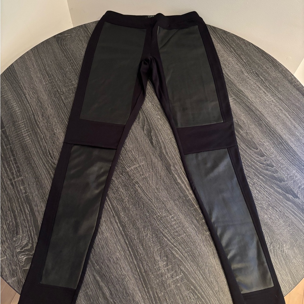 Trouve Black Faux-Leather Panel Straight Leg Pants